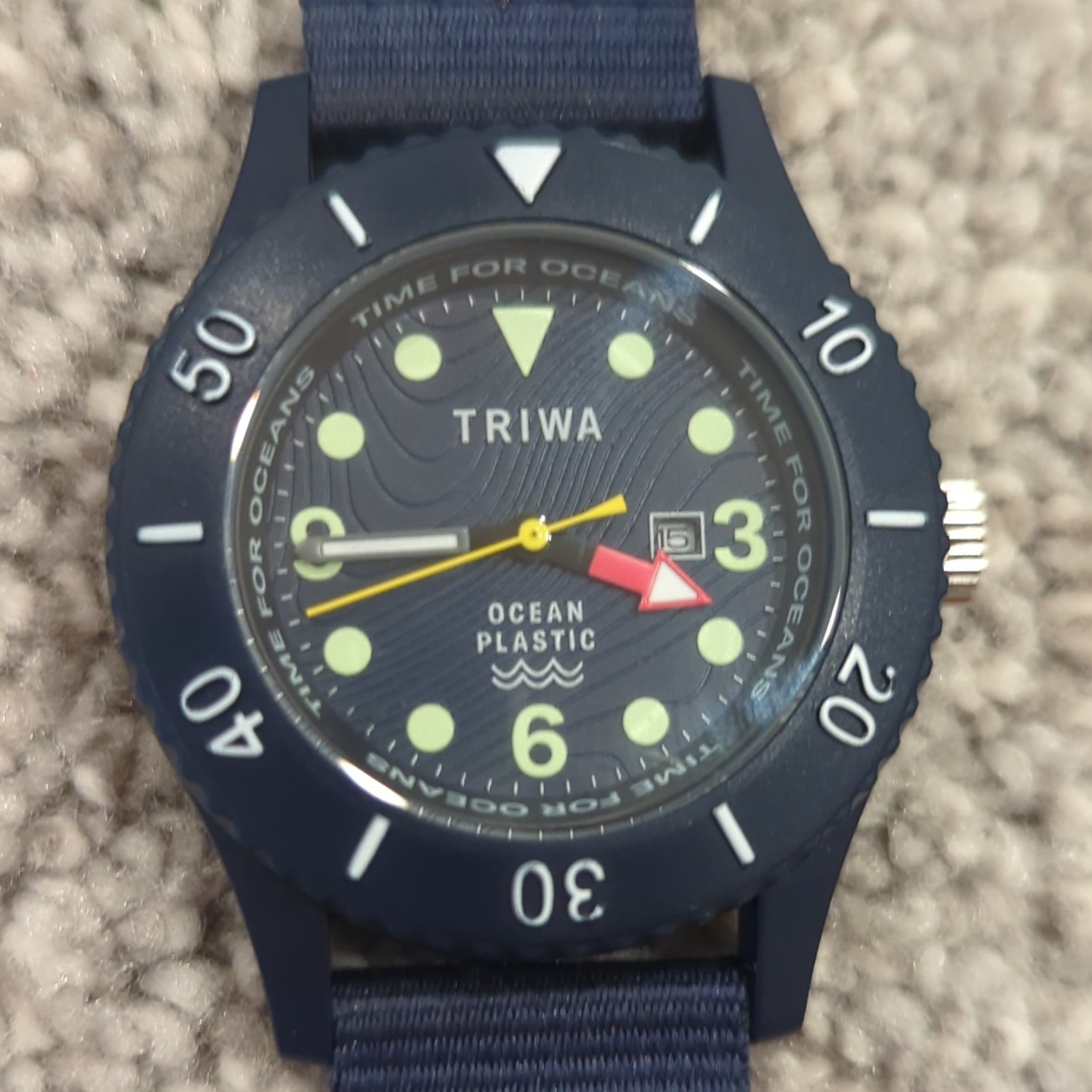 TRIWA Time for Oceans Blue Dial Date Quartz Watch Blue NATO Nylon Strap