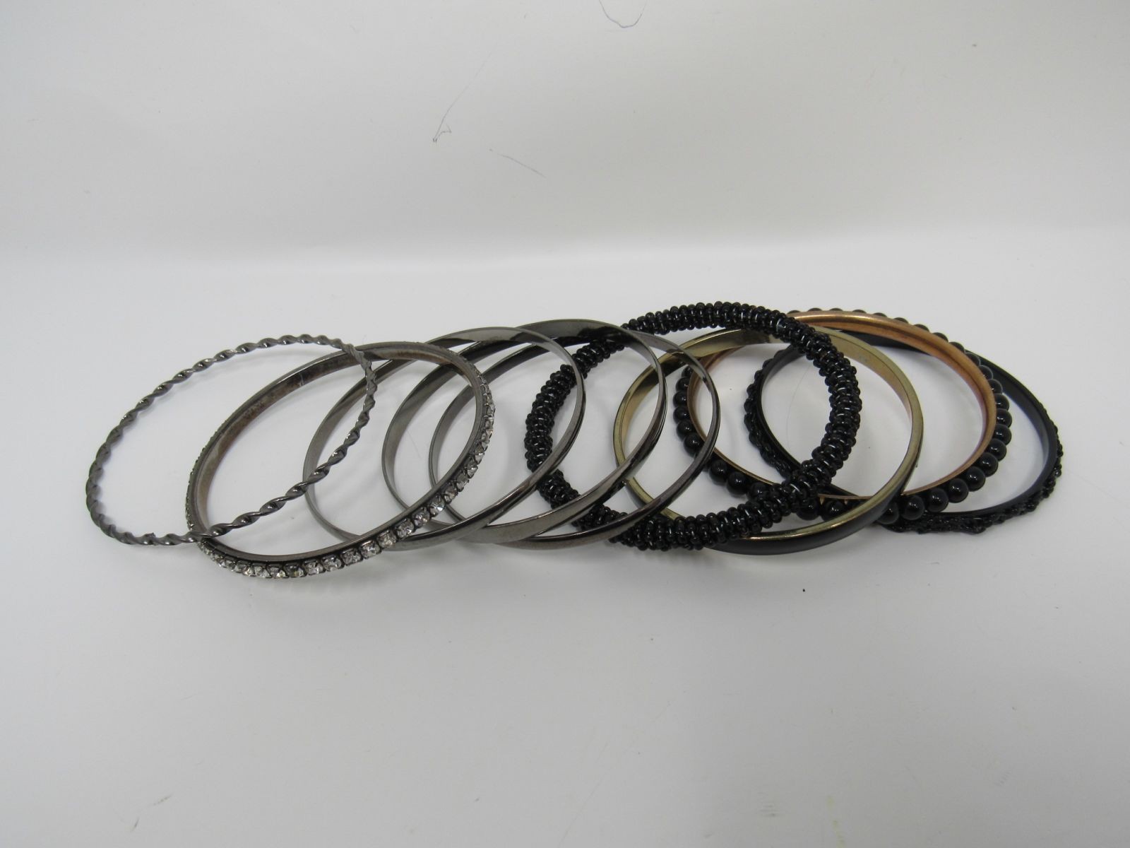 Designer Bangle Bracelet Set of 9 Black/Silver/Gold Female Adult