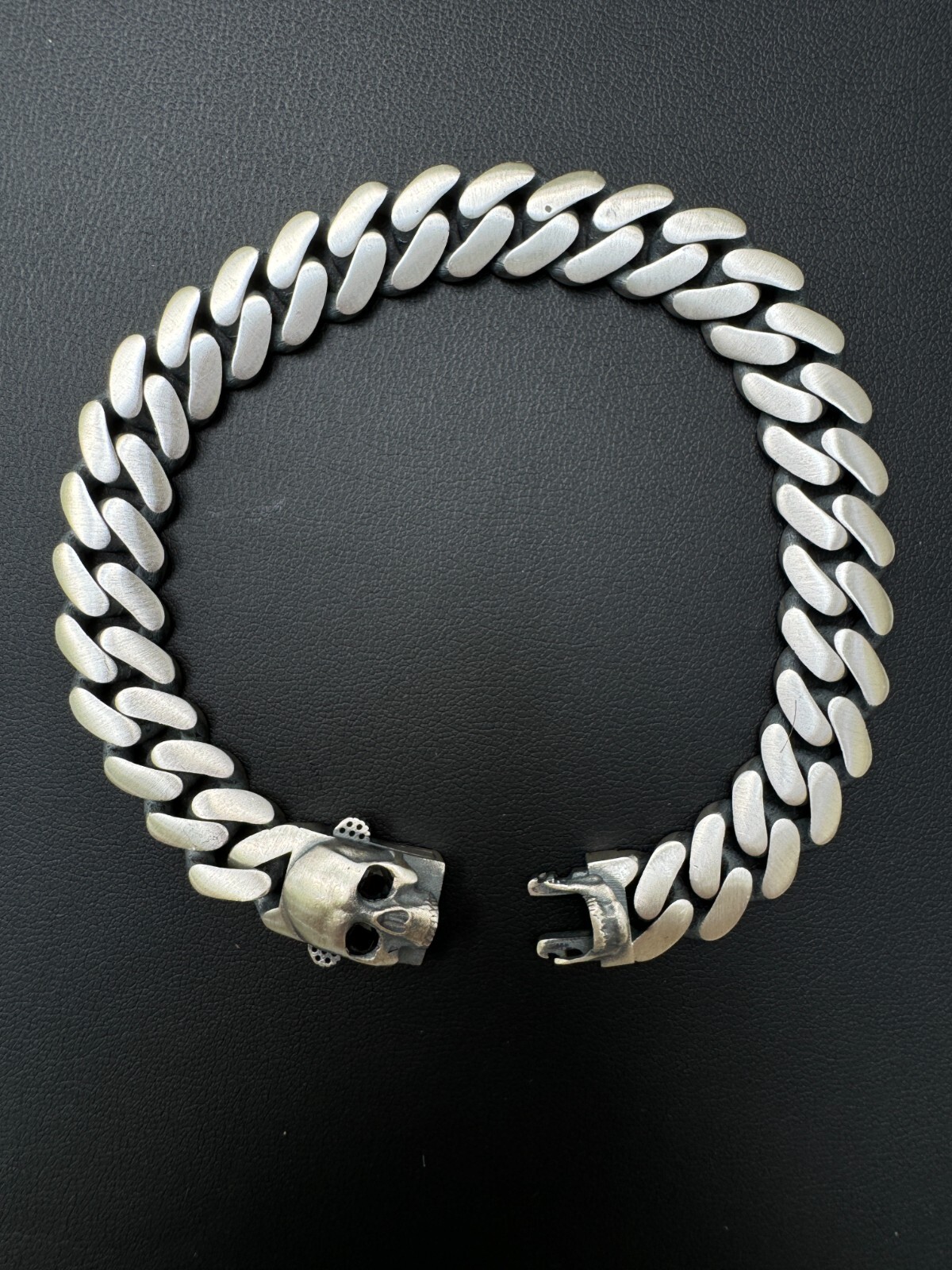 Custom Skull Lock Miami Cuban Link Bracelet 12mm Real 925 Silver Oxidized Finish