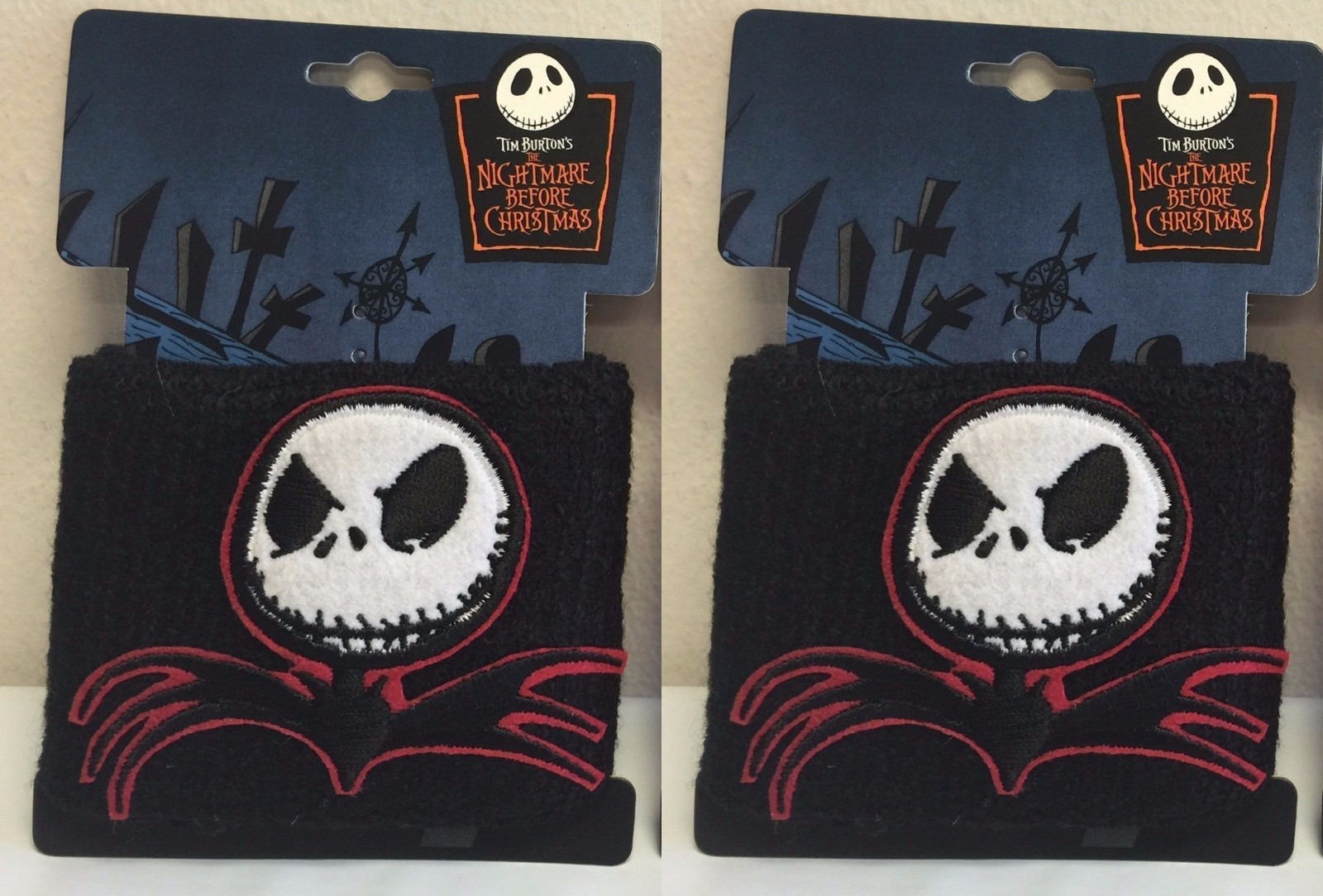 Nightmare Before Christmas TWO 2 Black Wristband Jack Skellington Sweatband