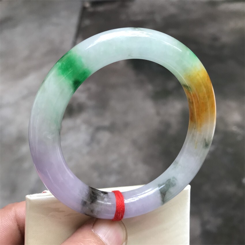 55.5MM Myanmar Natural Green Yellow Lavender Jadeite Jade Bracelet Jade Bracelet
