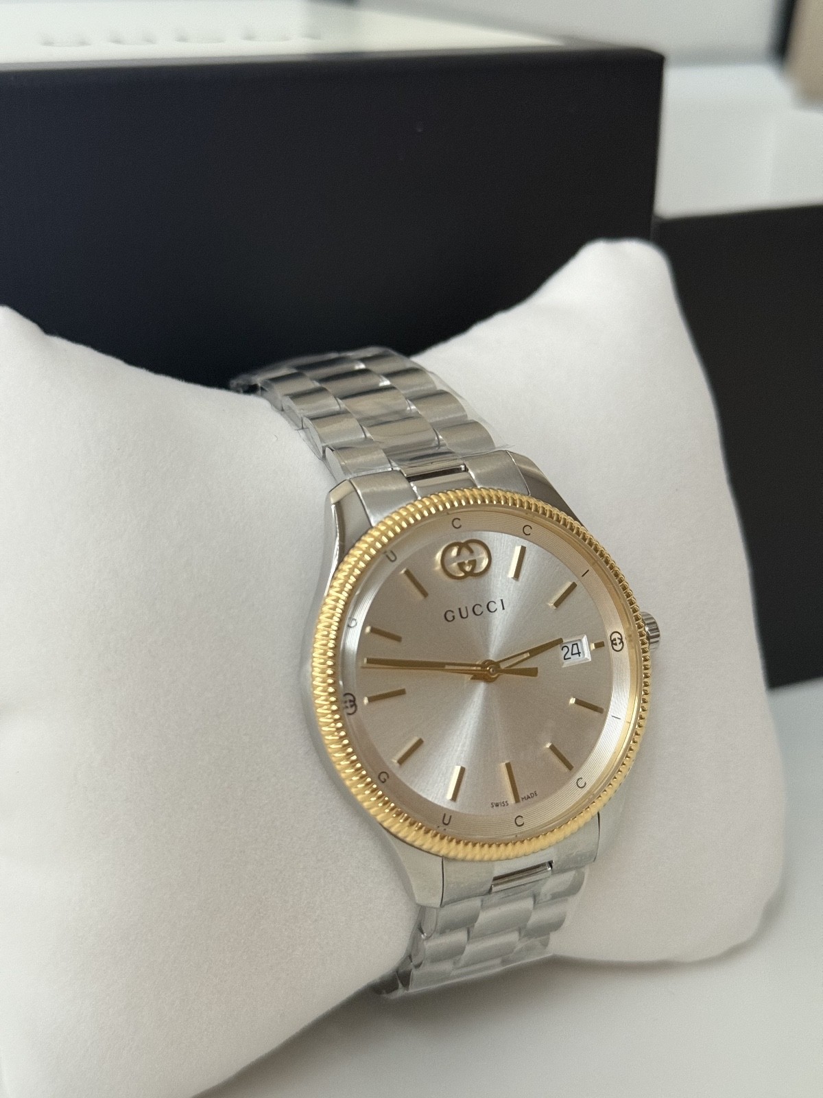 Gucci G-Timeless Quartz 38mm Yellow Gold Bezel Watch YA1264233