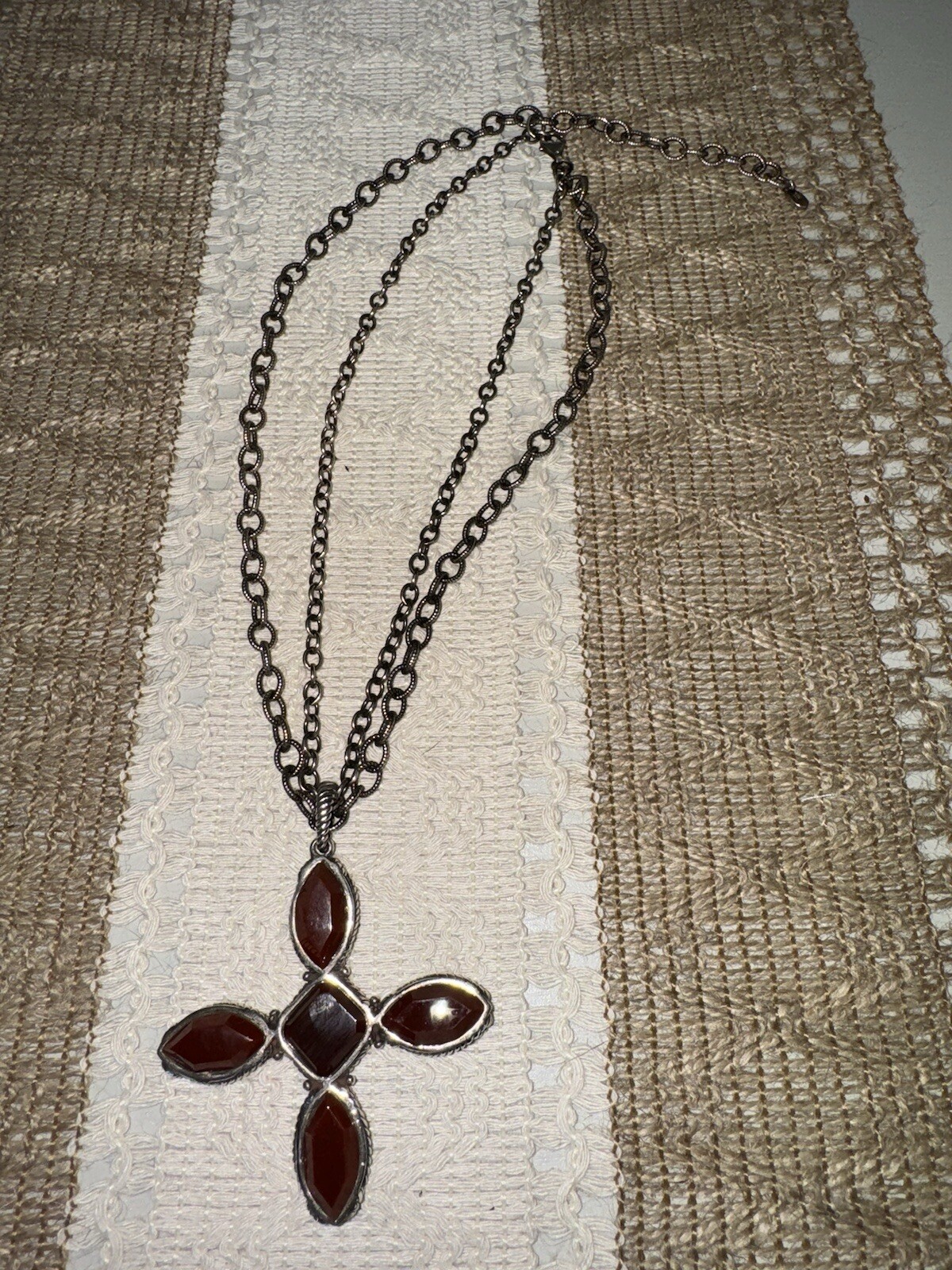 Barse Sterling Silver 925 Multi Strand Cross Necklace 80 grams Carnelian Scrap