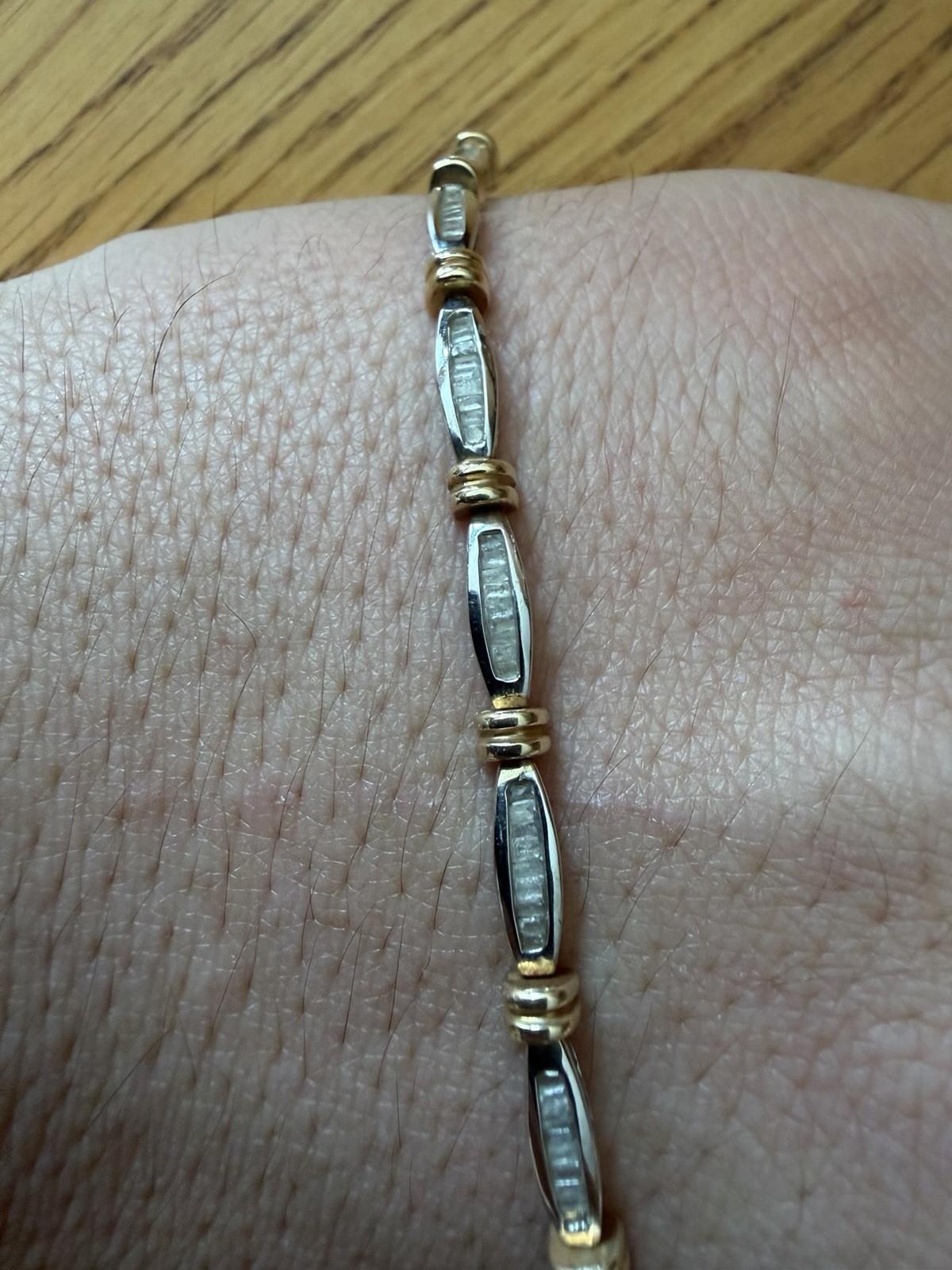 Vintage 7 Inche 10k White And Hello Gold Bracelet With Natural Diamond 7.77 G