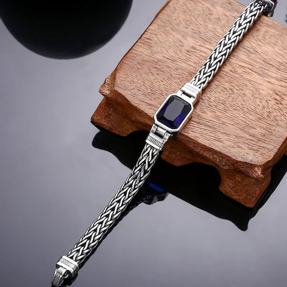 Pure S925 Sterling Silver Chain 12mm Braided Wheat Link Bracelet 7.9inch 34-35g