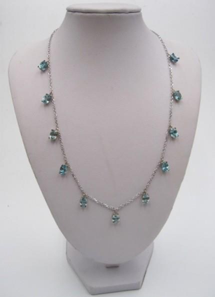 14K White Gold & Swiss Blue Topaz Drop Station Necklace 16″-18″ by Royal Chain