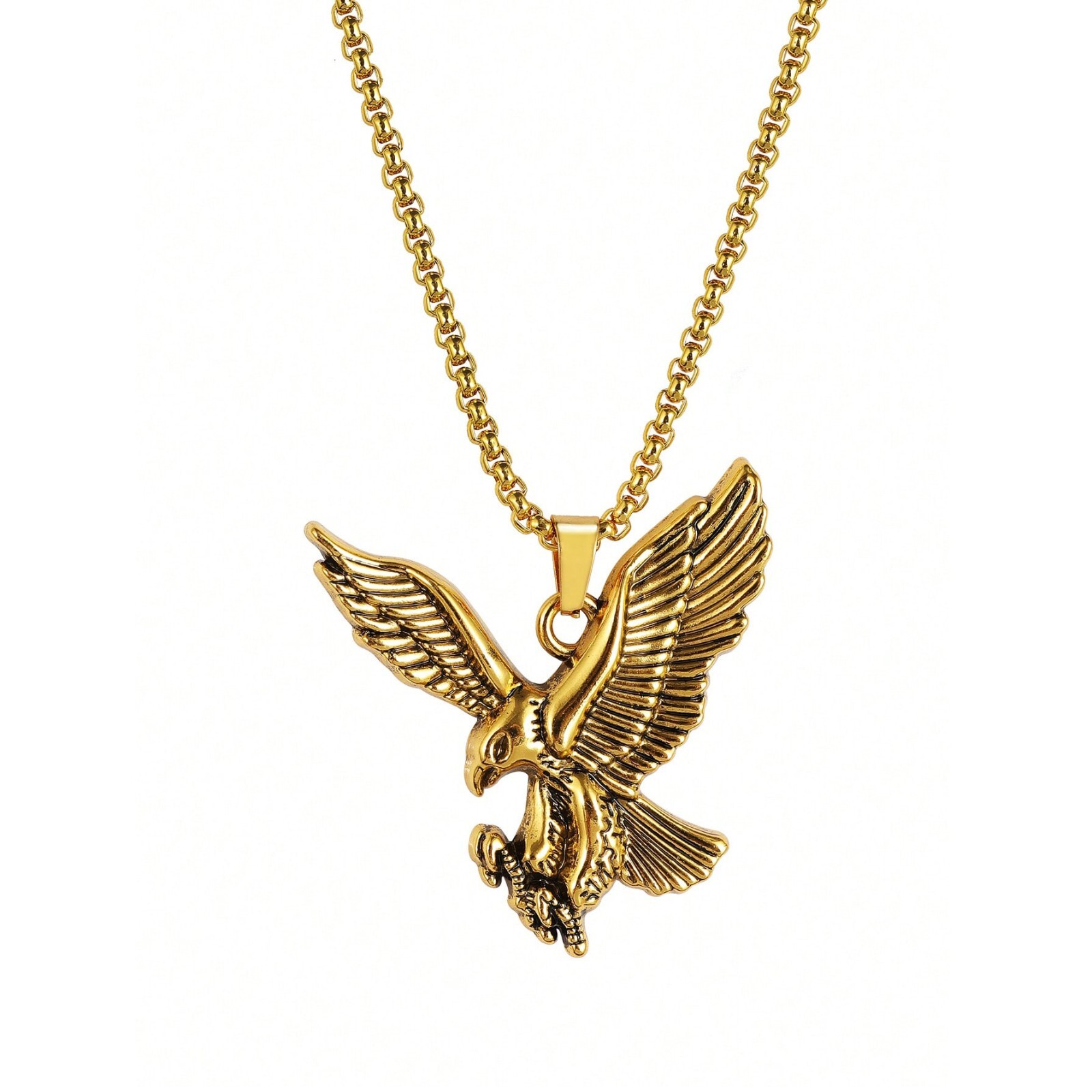 Stainless Steel Eagle Pendant & 3mm 24″ Rolo Chain Hip Hop Fashion Necklace