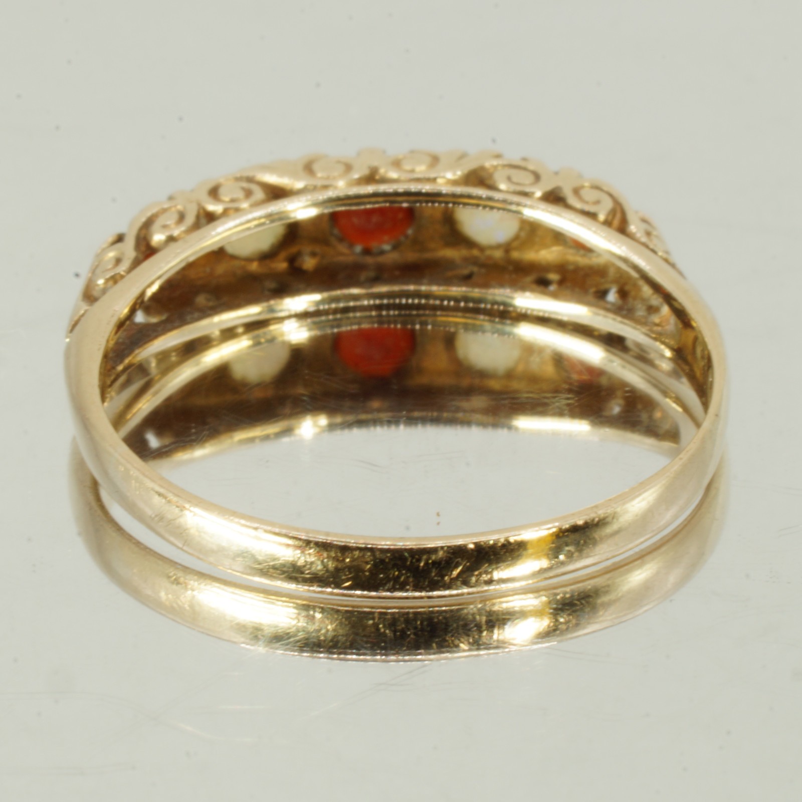 9ct Yellow Gold Classic Opal Garnet Half Eternity Ring UK Size N1/2 PreOwned 376