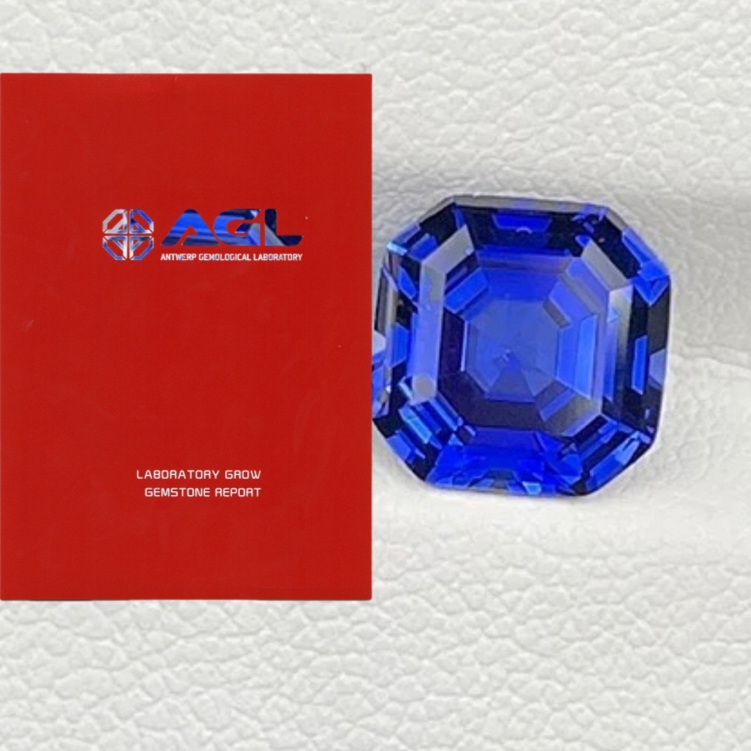 Lab Grown Sapphire Royal Blue Asscher Cut VVS1 Gemstone AGL Certificate