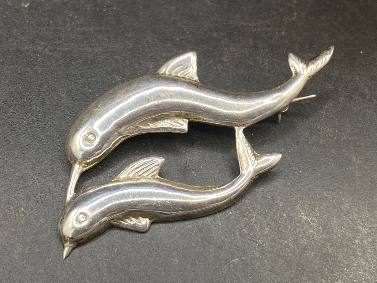 Dolphins Narwal Baby & Mother Stirling Silver Approx 7.5g 60mm Porpoise Pin