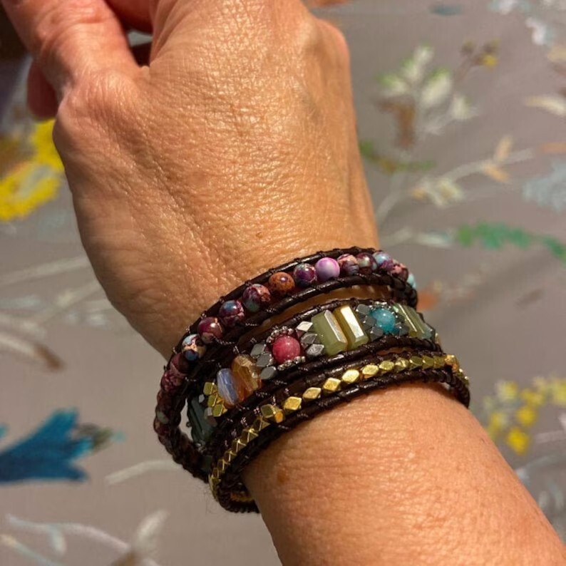 Natural Gemstone Crystal Women Healing Meditation Wrap Handmade Bracelet Gifts