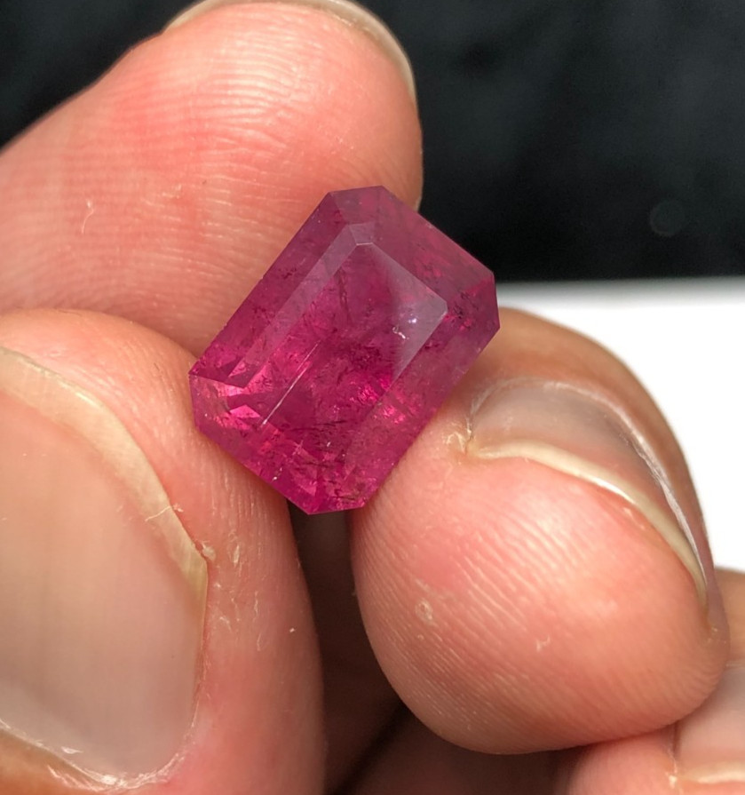 Natural Purplish Pink Tourmaline, Emerald Cut, Hand Faceted