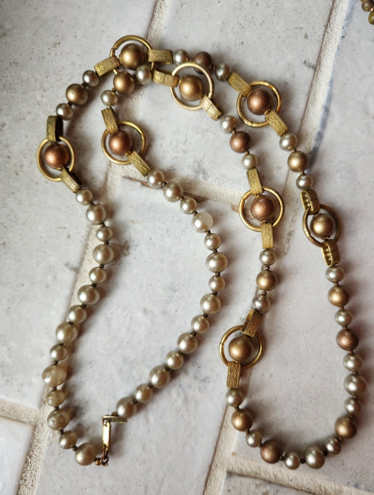 Vtg Signed Miriam Haskell Necklace Lot – Rare Geometric Sautoir & Beaded Collar