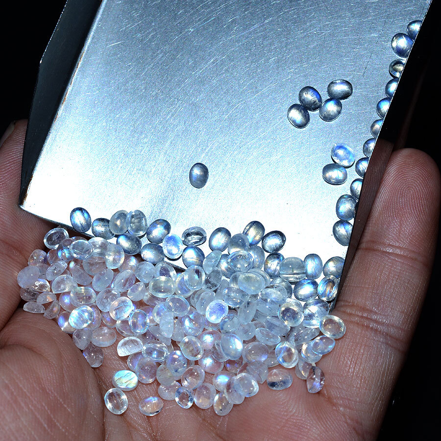 16 Pcs Natural Blue Fire Moonstone 5mm*4mm Oval Exclusive Quality Gemstones Lot