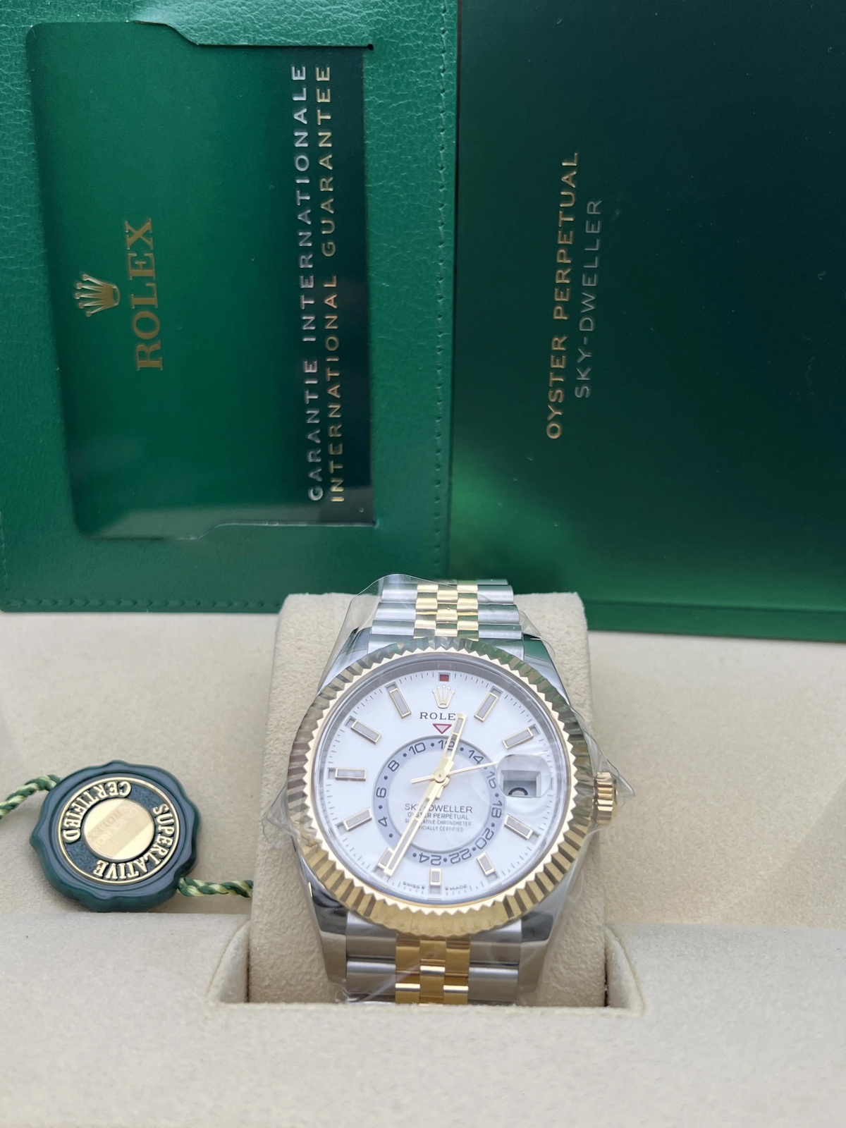 NEW Rolex Sky-Dweller 42mm 336933 18K Gold Steel White Dial Jubilee B&P