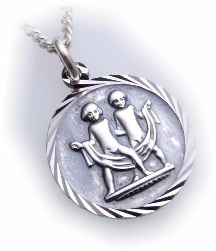 Pendant Zodiac Gemini Real Silver 925 with Chain Horoscope Sterling Silver
