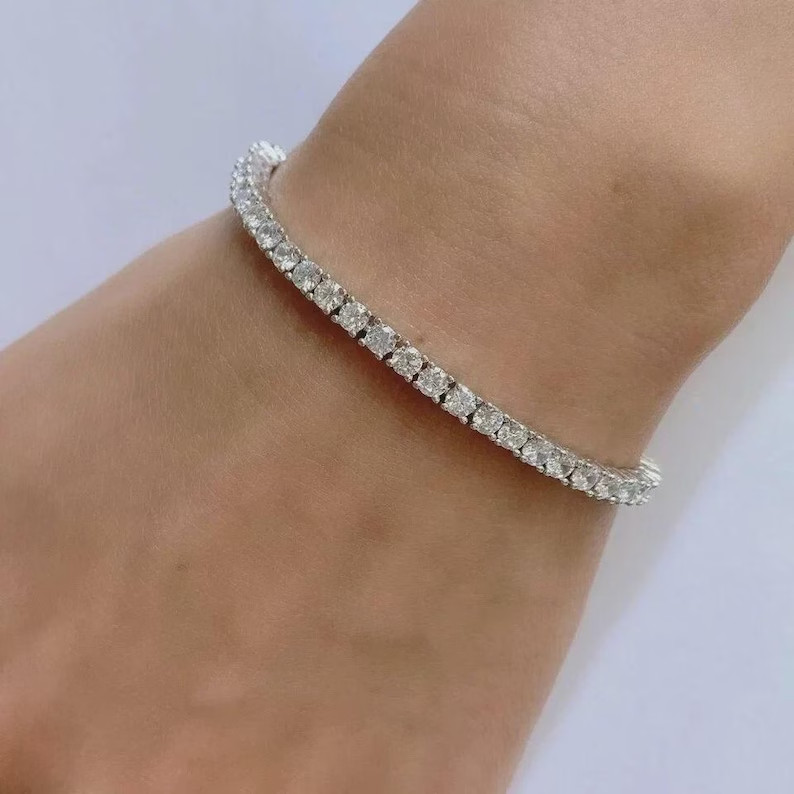Birthday Gift For Daughter Tennis Bracelet Round Natural Diamond 14k White Gold