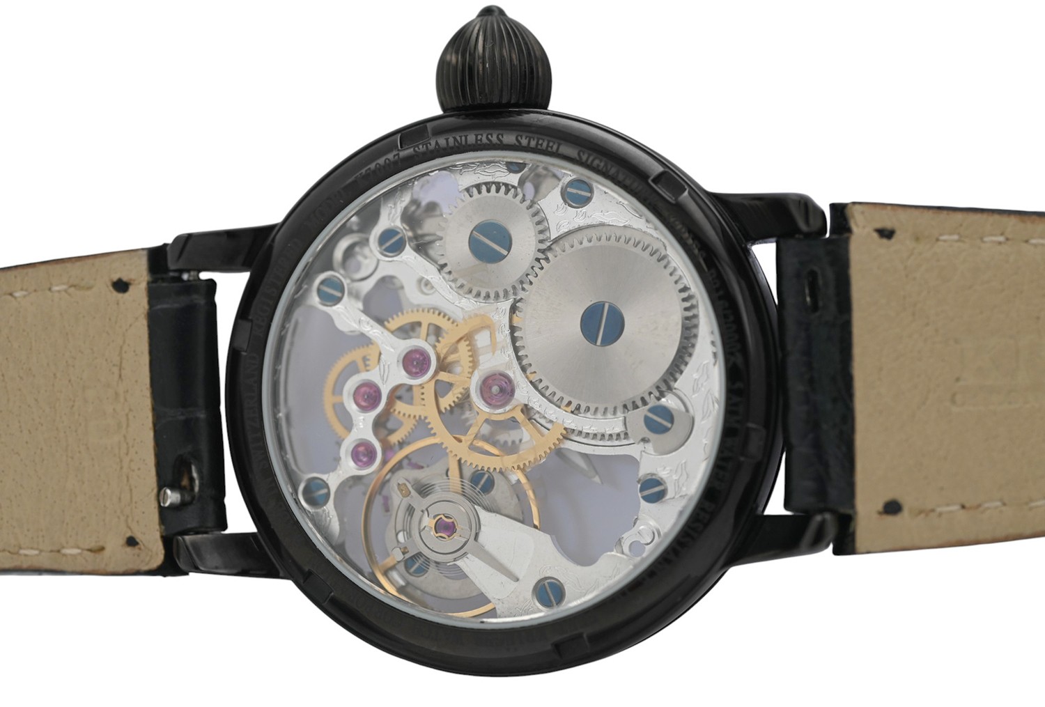Krieger Gigantium K7007 Skeleton Black PVD Steel 43MM Men’s Manual Winding