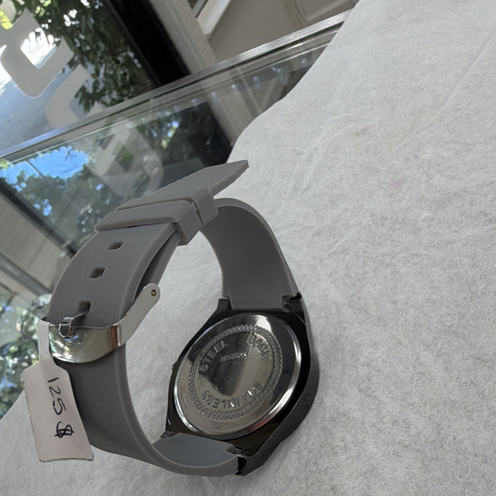 Jiusou Mechanical Automatic Skeleton Dial Analog Watch Black Case Gray Strap