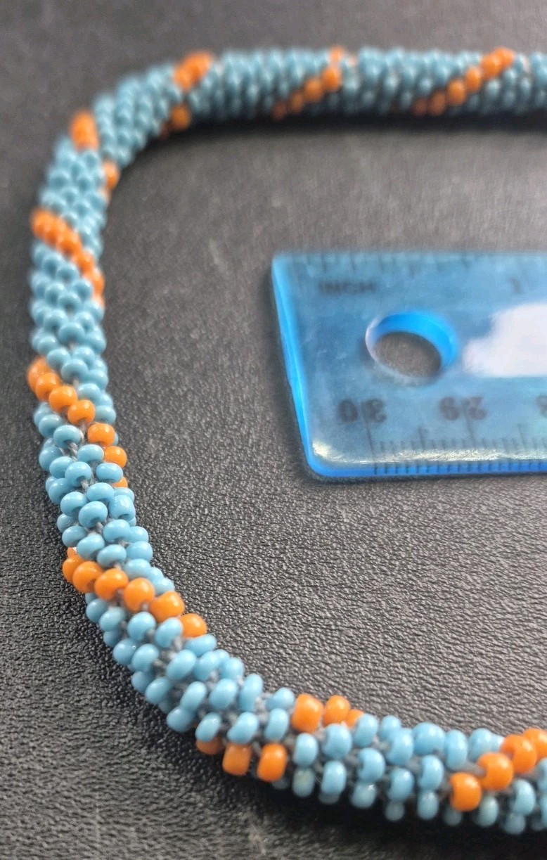 Hand Made Vibrant Blue And Orange Colored Tiny Bead Native American Necklace