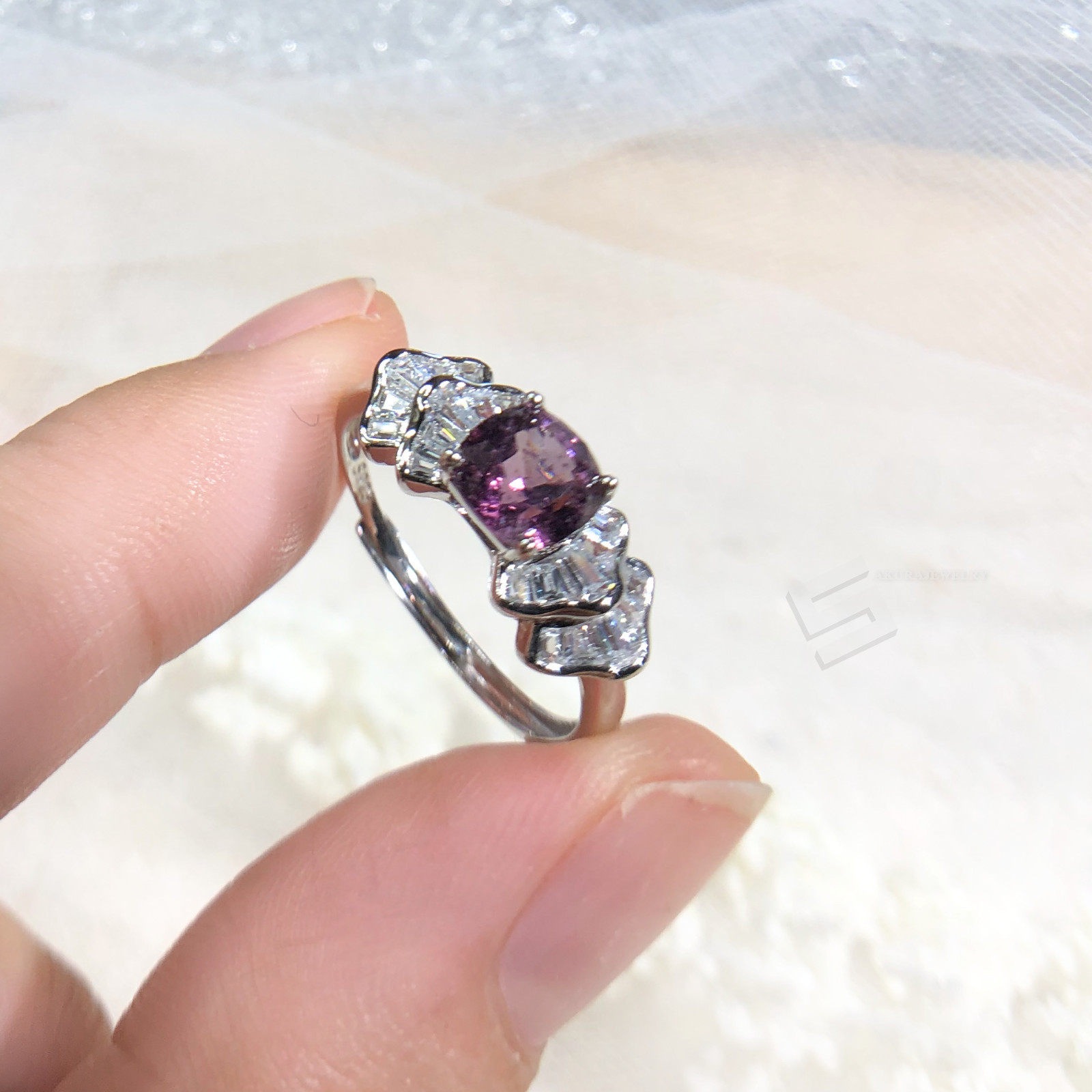 Untreated 0.985CT. Plum Colored Spinel In Sterling Silver Adjustable Band Ring