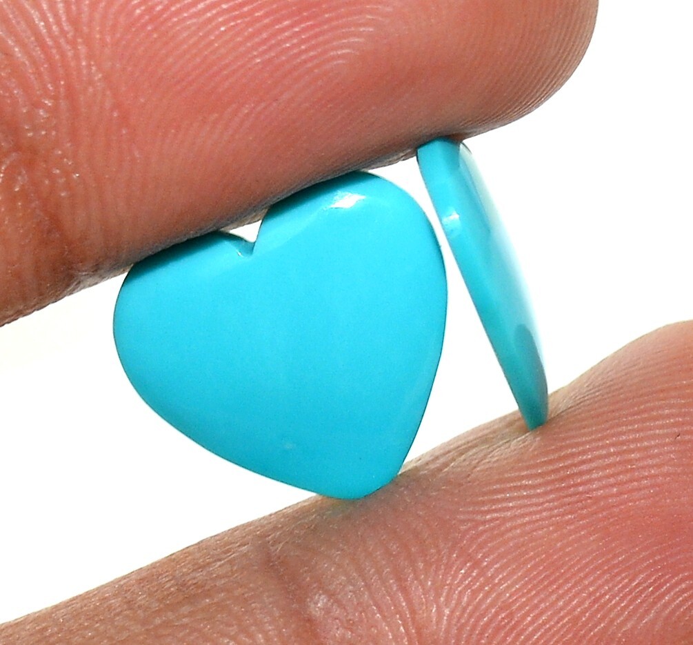 15×15 mm Certified Natural Turquoise Heart Shape Cabochon Pair 6.95 CTS Gemstone