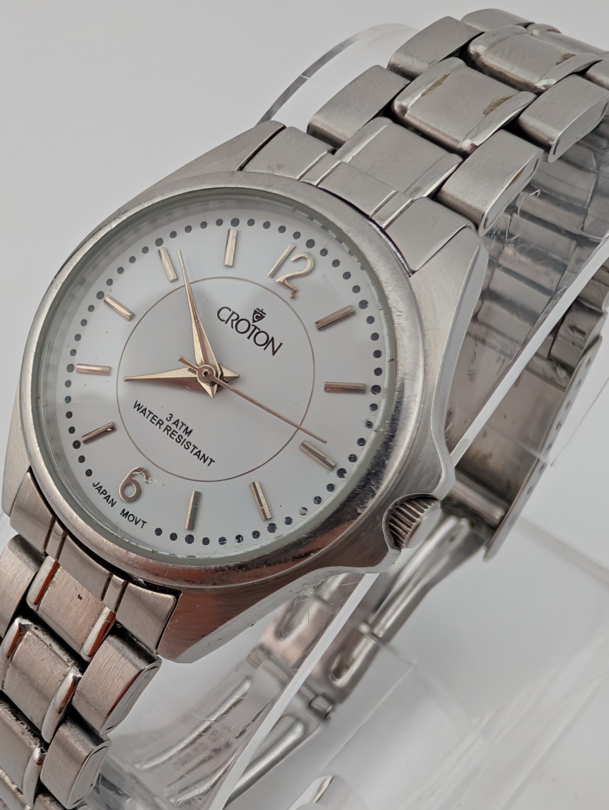 Croton Watch Women 28mm Case 6.5″ Silver Band- New Battery