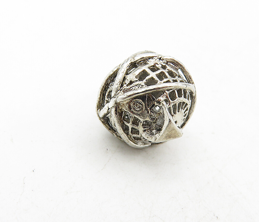 925 Sterling Silver Vintage Petite Wrapped World Globe Drop Pendant PT6811