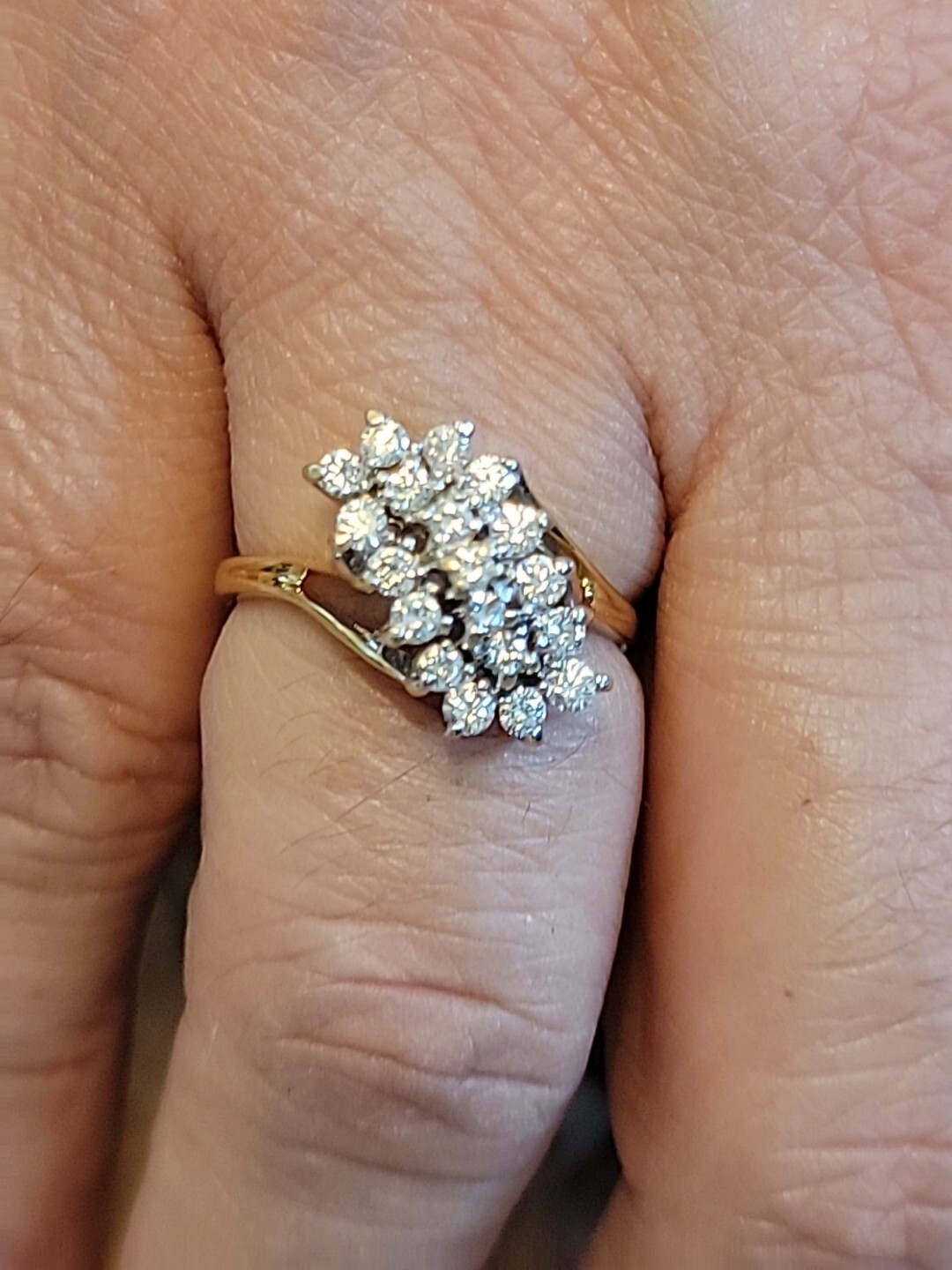 Diamond Waterfall Cluster Cocktail Ring 4.40 Grams 14k Gold .50 In Diamonds