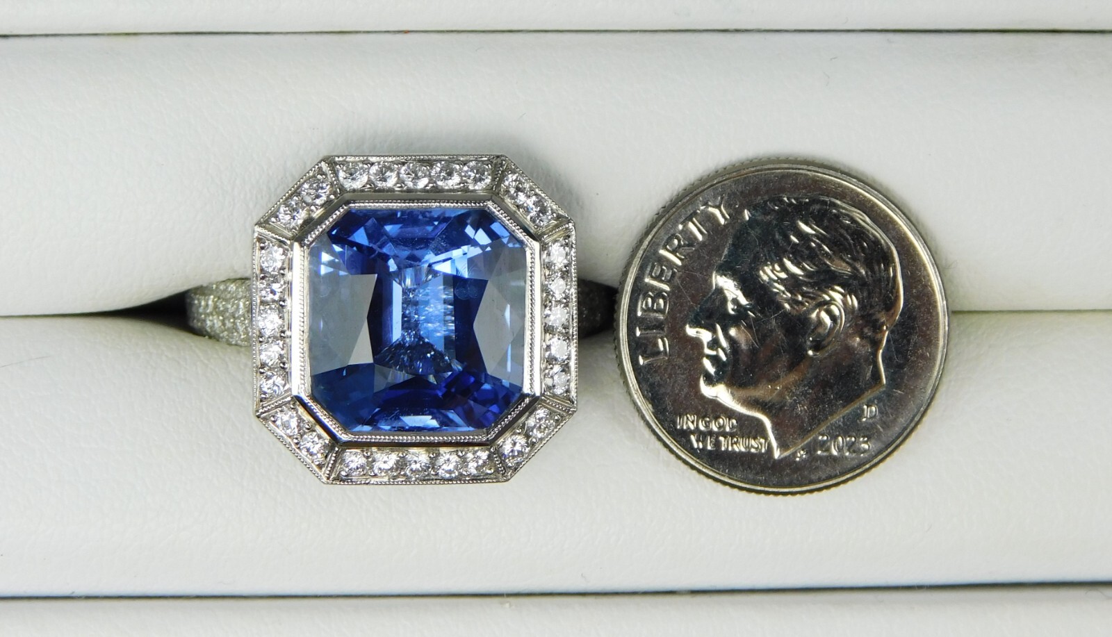 Platinum EC Sapphire & Halo Diamond Ring GIA Beryllium Diffused Sz 9.5 B9283