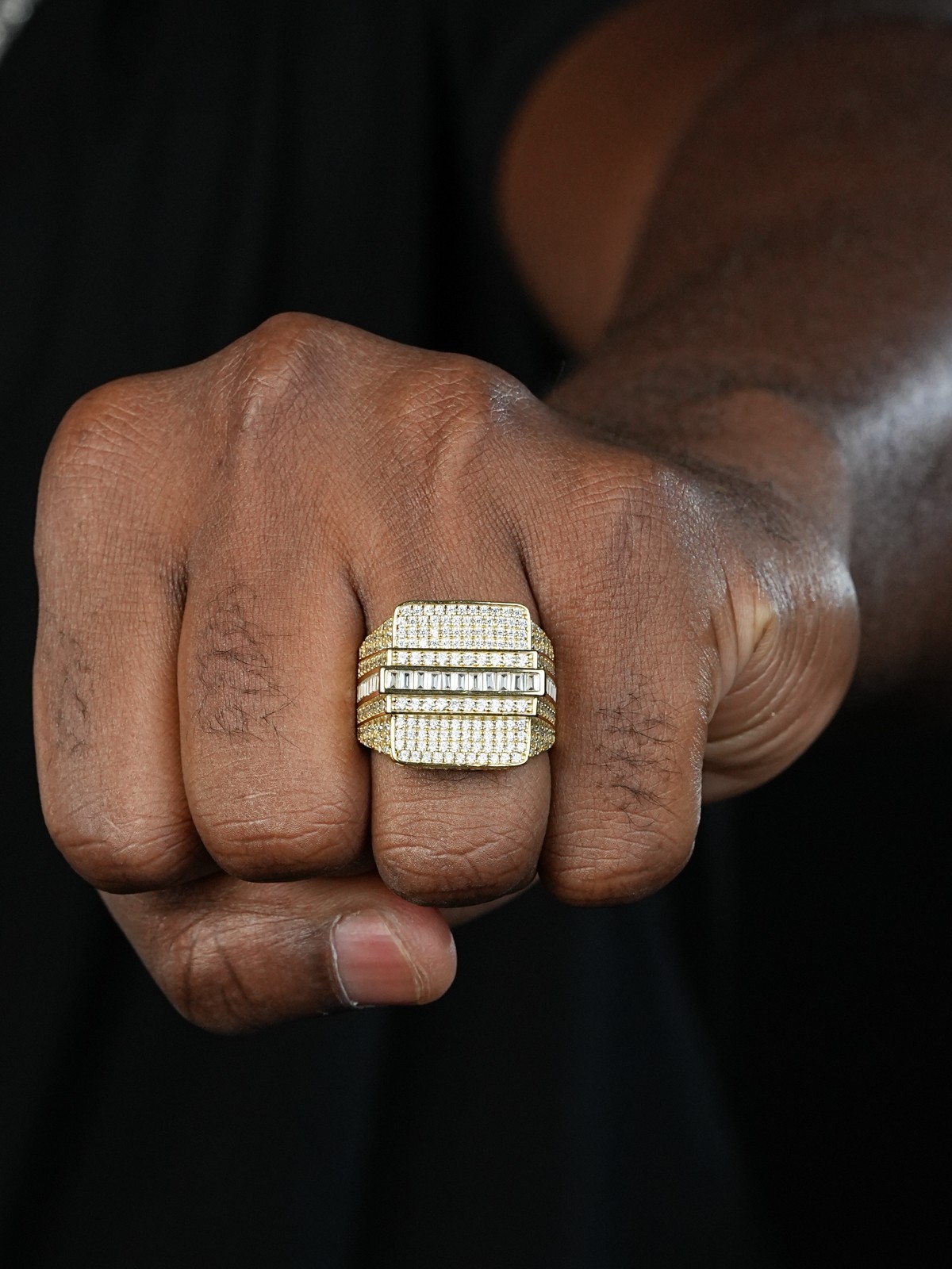 Men’s Hip Hop REAL ICY Solid 925 Silver 5ct Baguette CZ Pinky RING 14k Gold
