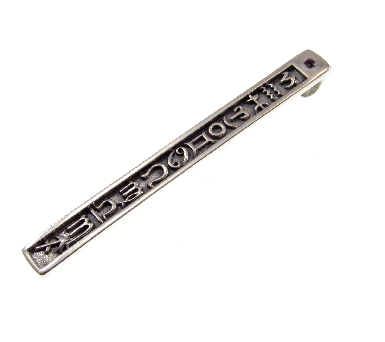 Solid 925 Sterling Silver 12 Symbols of the Zodiac Column Pendant w/ Gemstone
