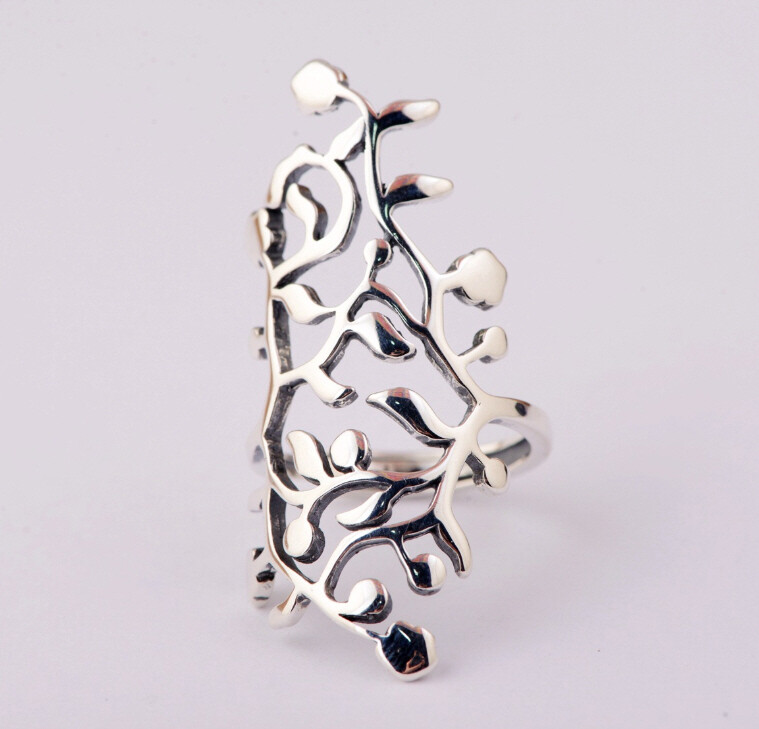 I05 Ring Silver 925 Vine Ornament Leaves Adjustable Size