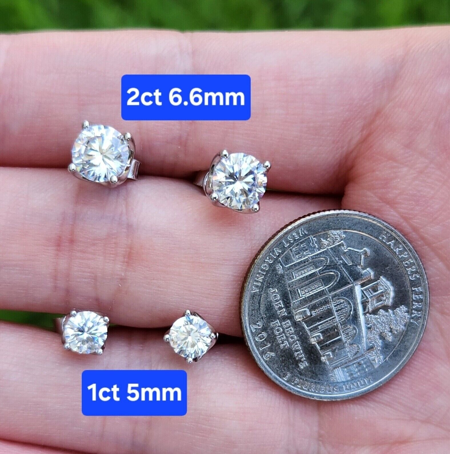 MEN 1CT Moissanite Crown Set 5mm Stud Earrings White Gold-Plated Silver