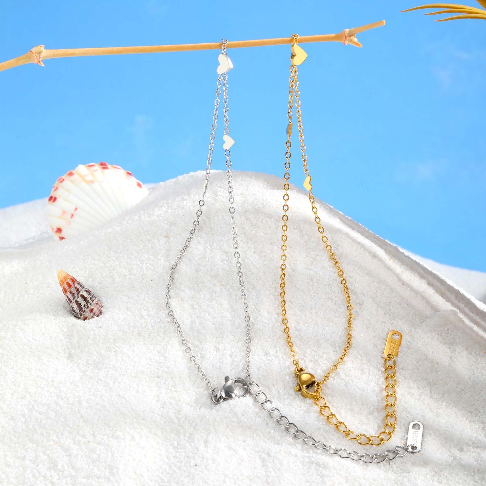 New Stainless Steel Heart Anklets for Women Gold Plated Delicate Anklet Bracelet
