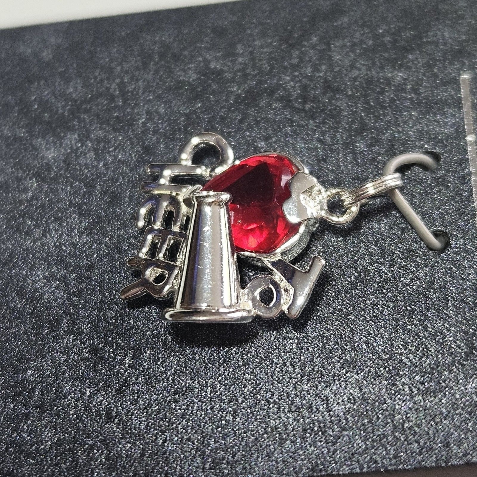 JCF Red Rhinestone Heart Cheer Charm Sterling Silver Nwt Cheerleading
