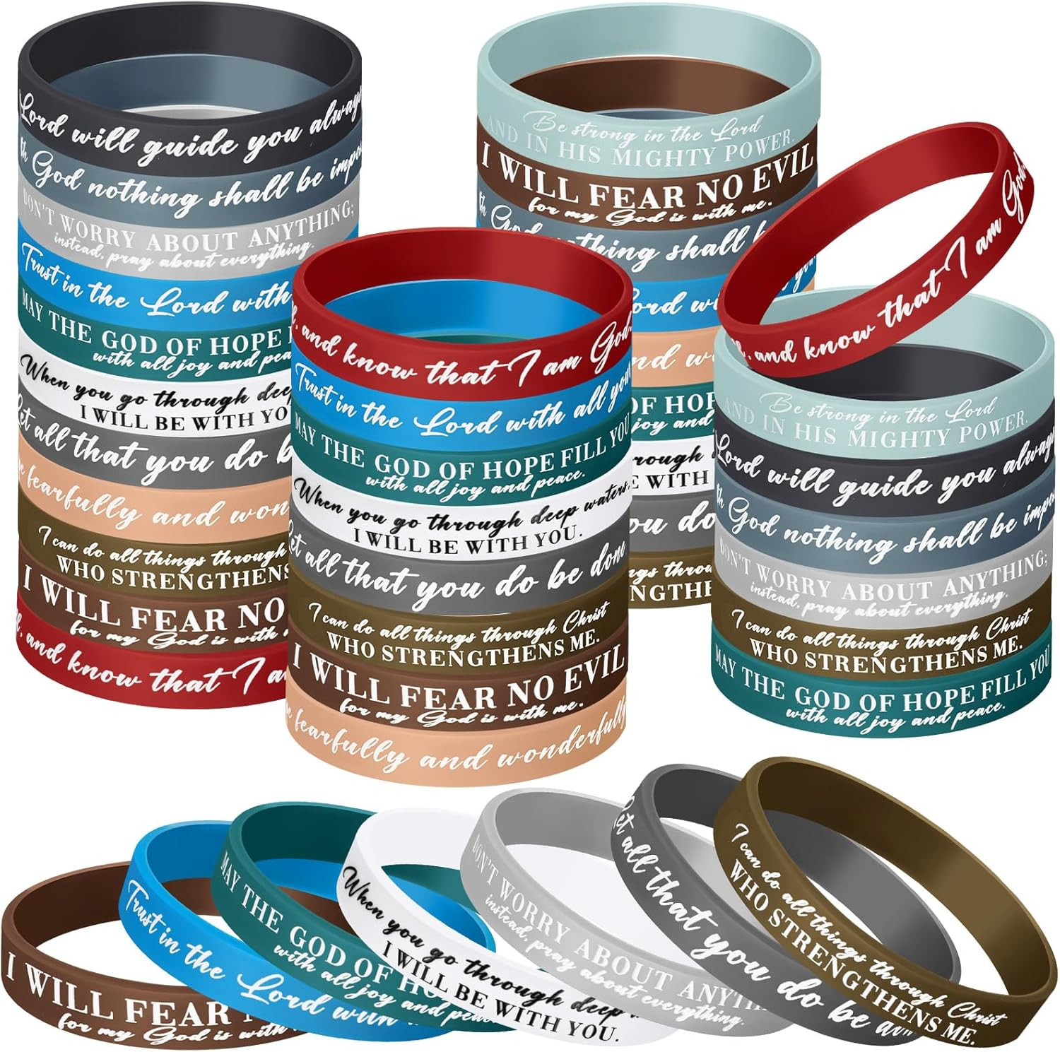 Bible Verse Bracelets 24Pc Scripture Silicone Wristbands Christian Motivational