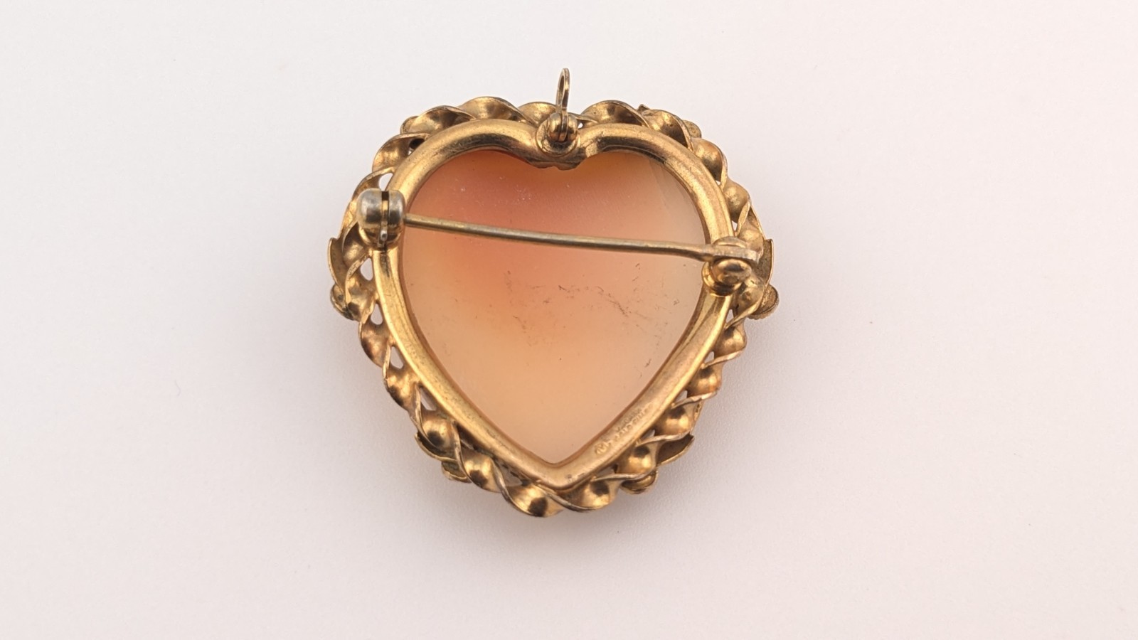 Vintage 1/20 12K Gold Filled Shell Cameo Brooch Pendant Convertible Heart