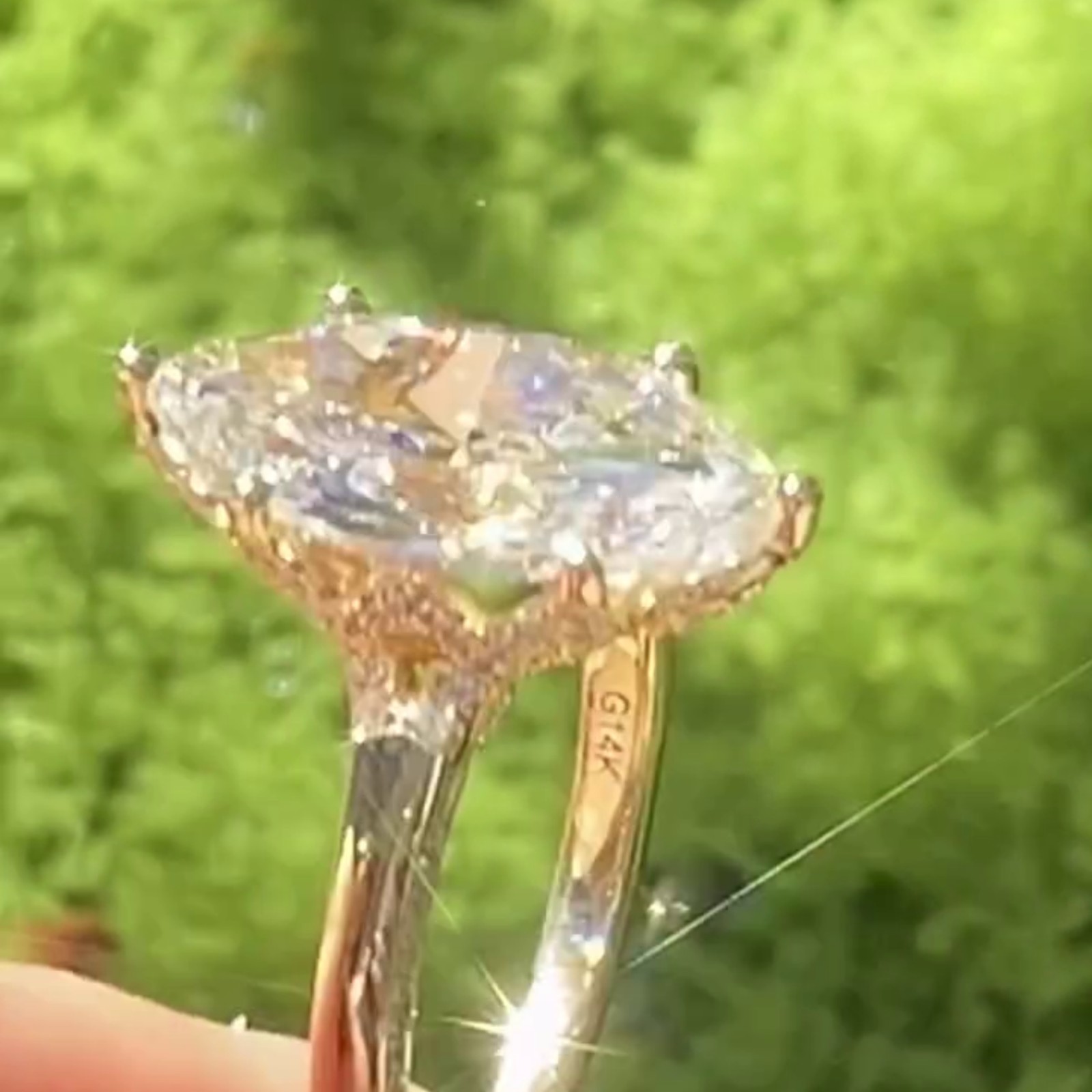 3.50CT Marquise Pave Moissanite Wedding Halo Ring 6 Prong 14K Yellow Gold Plated