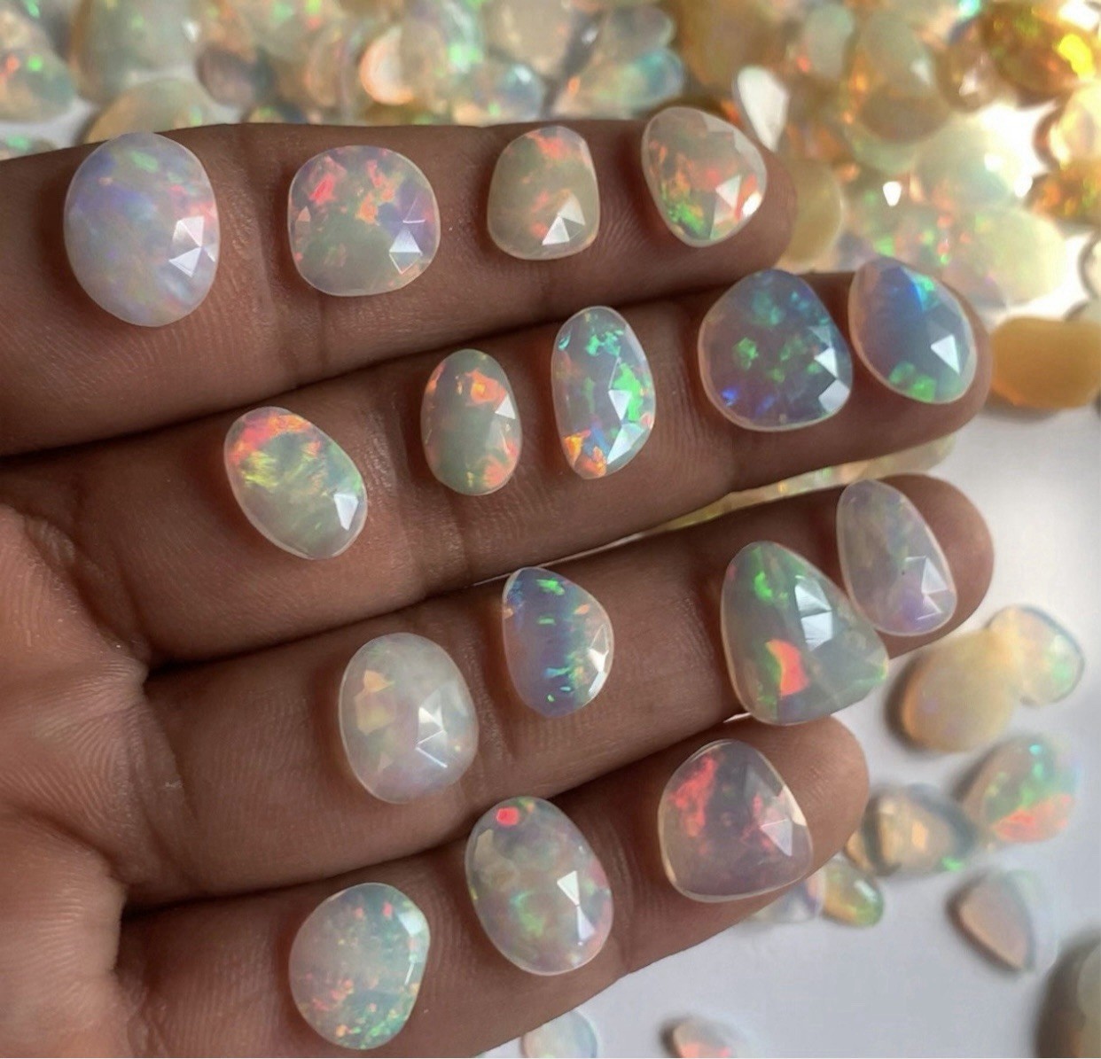 Opal Gemstone Natural Ethiopian Opal Rose Cut Faceted Cabochon Slices Loose Gems