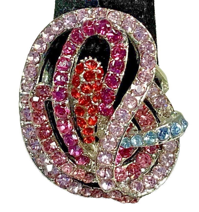 New Parfois Cocktail Ring Multicolor CZ Statement Size 8 Red Pink Blue Swirls