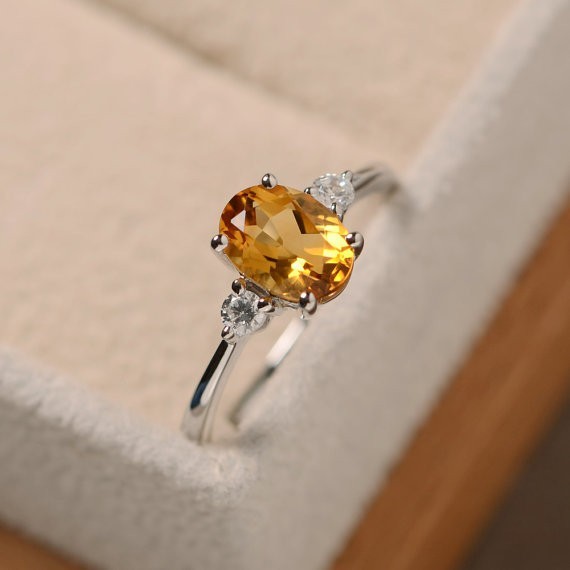 1.70 Ct Natural Citrine Diamond Anniversary Bridal Ring 14K White Gold Size 7