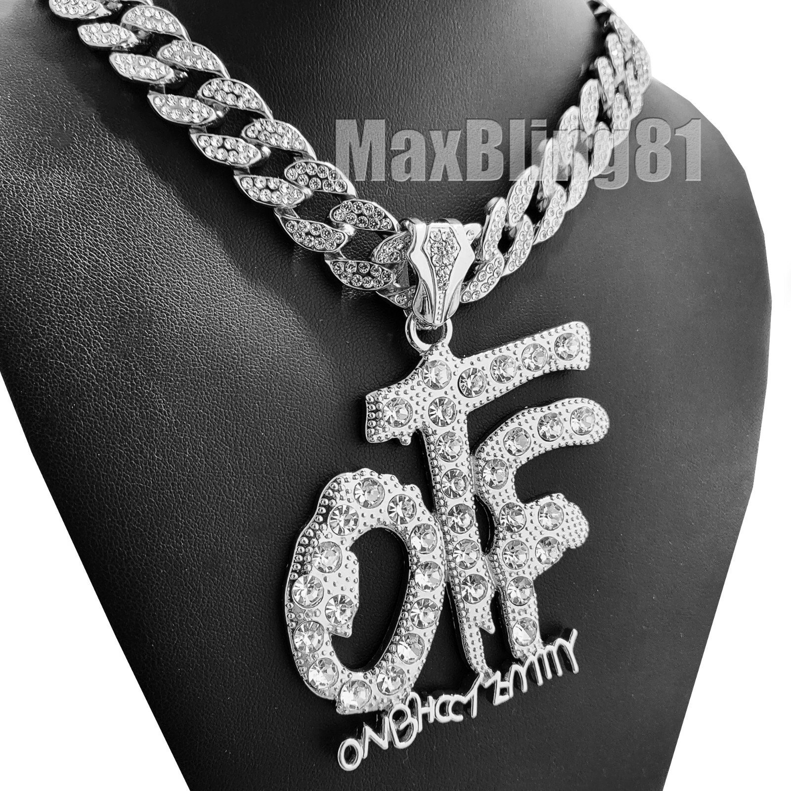Large OTF Only The Family Silver Pendant & 16″ ~ 30″ Iced Cuban Chain Necklace