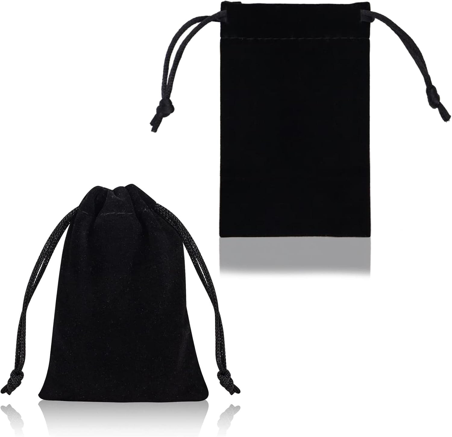 Velvet Cloth Jewelry Bags Small Drawstring Pouches 3X4 Inch 50 Pieces Black