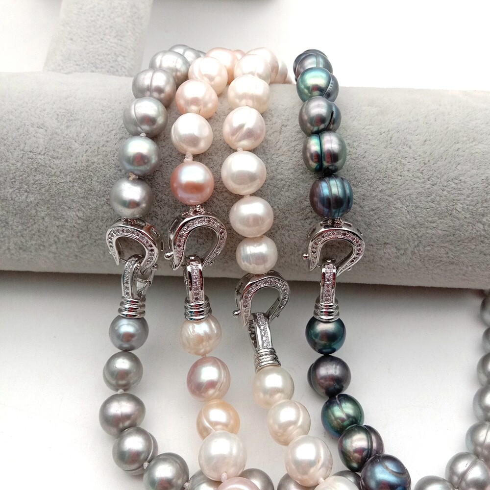 On Sale 17″ 10mm – 11mm White Black Gray Multi Color Round Pearl Necklace