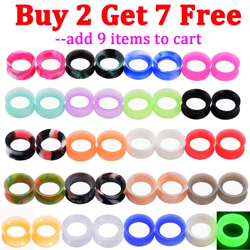 Pair of Silicone Soft Ear Tunnels Earskin Double Flared Ear Gauges Plugs Earlets