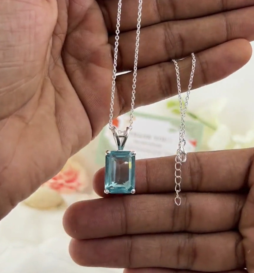 Natural Aquamarine Necklace Sterling Silver Jewelry Handmade Aquamarine Pendant