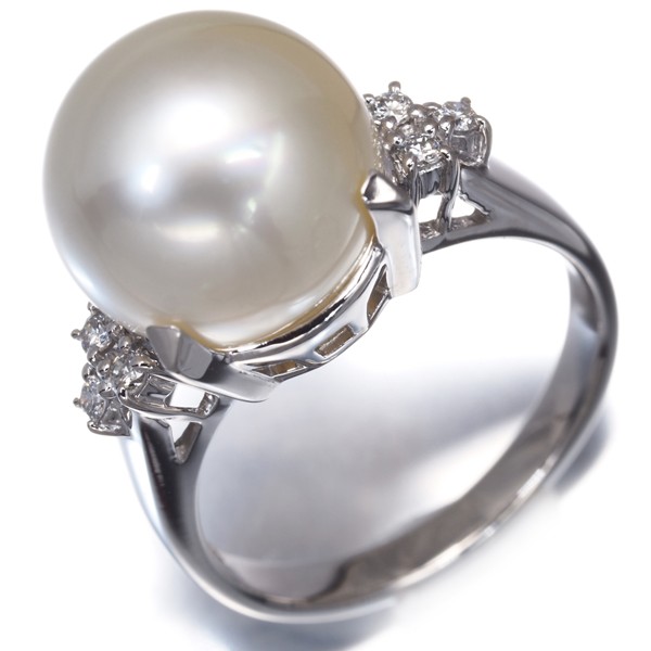 Auth TASAKI Ring South Sea Pearl 11.6mm Diamond 0.11ct US5.25-5.5 Pt 900