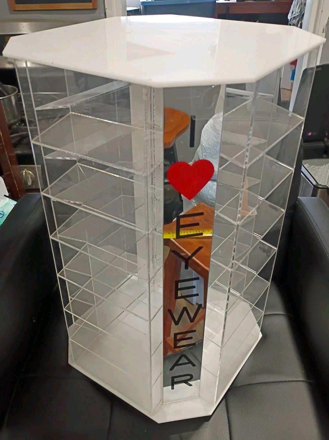 Rotating Acrylic Counter Sun Glasses Eye Glass Jewelry Display Case 19″ Acrylic