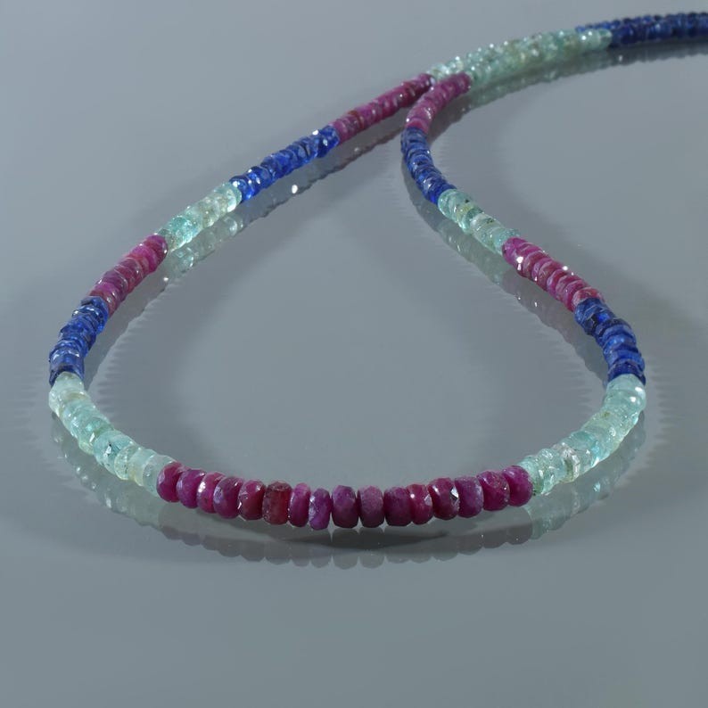 AA+ Ruby Emerald And Sapphire Gemstone Beads Necklace In 925Silver Woman Jewelry